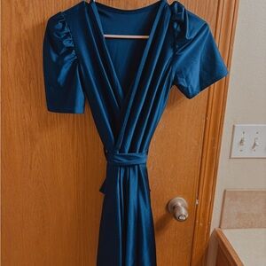 Elegant Blue Wrap Dress